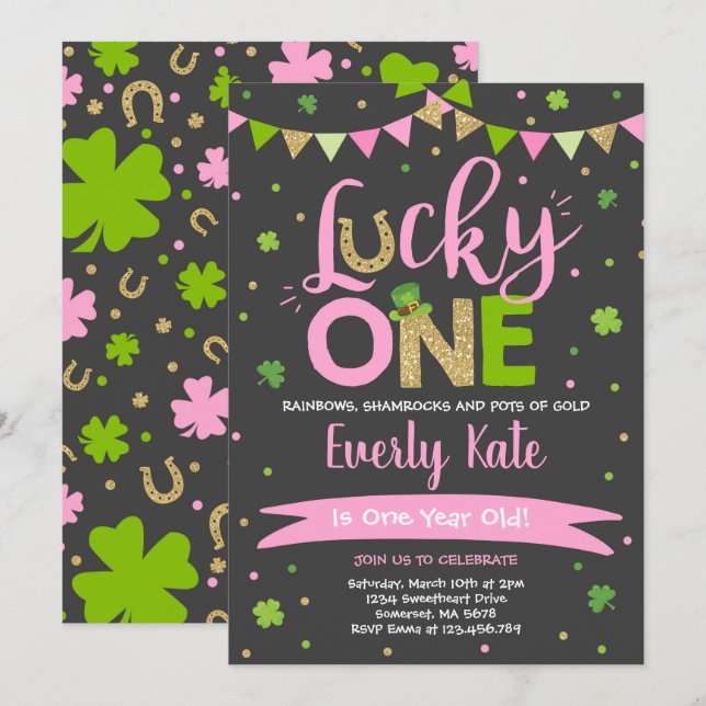St. Patrick's Birthday-inbjudan Lucky One Party Inbjudningar (Fram/baksida)