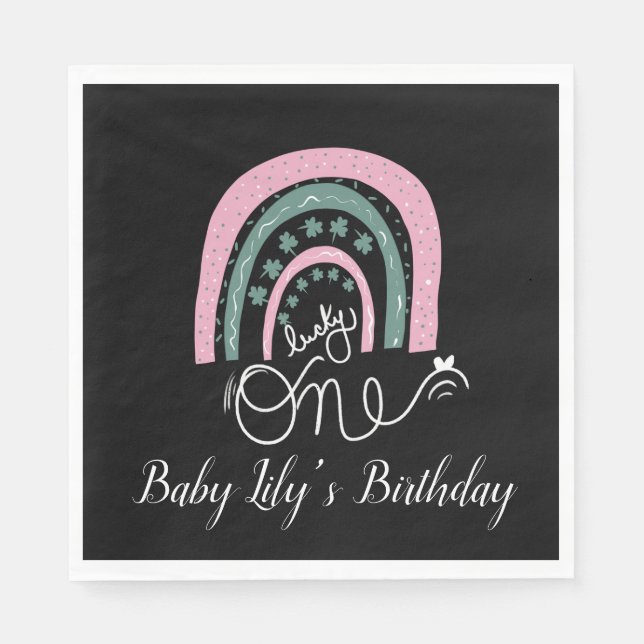 St. Patricks Birthday Rainbow Hand plockade Rosa N Pappersservett (Framsidan)