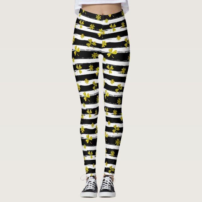 st patricks black white klöver leggings (Framsida)