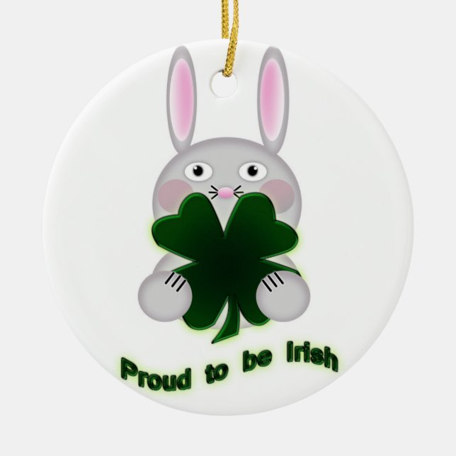 St. Patricks Bunny Proud som ska bli Irish Shamroc Julgransprydnad Keramik (Framsidan)
