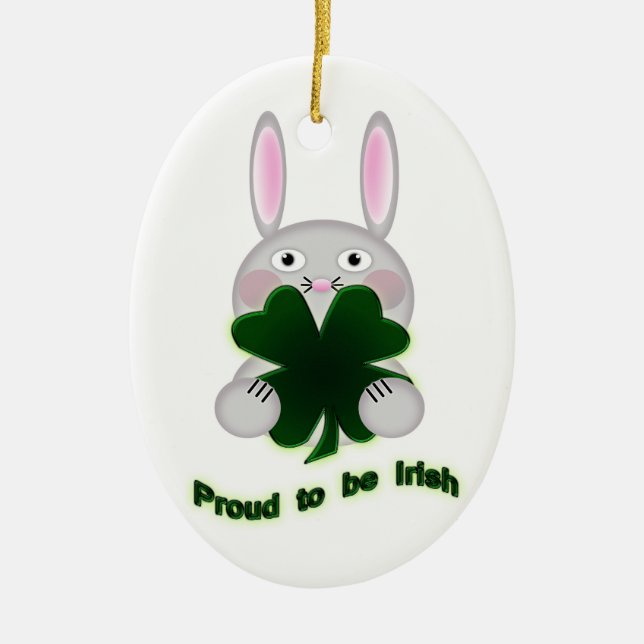 St. Patricks Bunny Proud som ska bli Irish Shamroc Julgransprydnad Keramik (Framsidan)