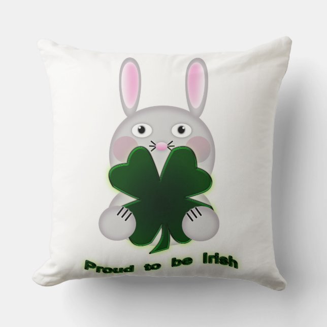 St. Patricks Bunny Proud som ska bli Irish Shamroc Kudde (Framsida)