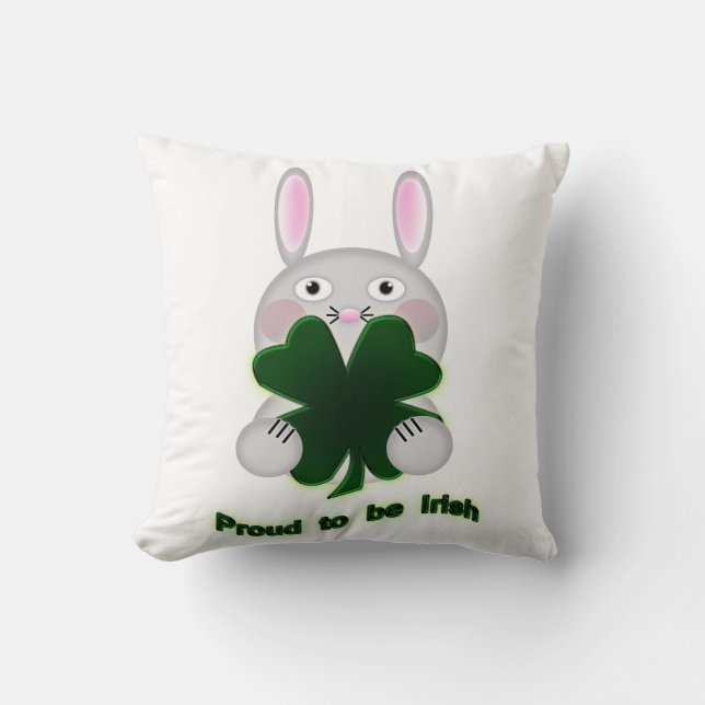 St. Patricks Bunny Proud som ska bli Irish Shamroc Kudde (Framsida)