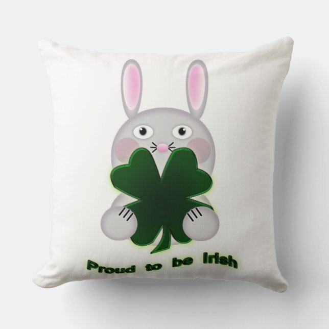 St. Patricks Bunny Proud som ska bli Irish Shamroc Kudde (Framsida)