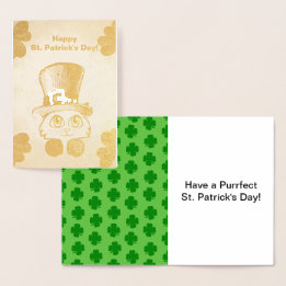 St. Patrick's Cat och Shamrocks Teckning, ZKOA Folierat Kort