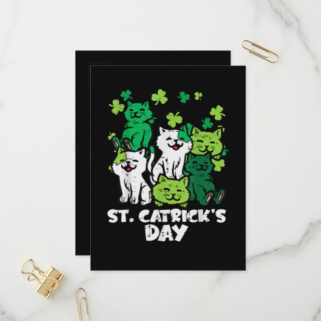 St Patricks Catricks Day Cats Saint Pattys Inbjudan Vykort (Fram/Back In Situ)