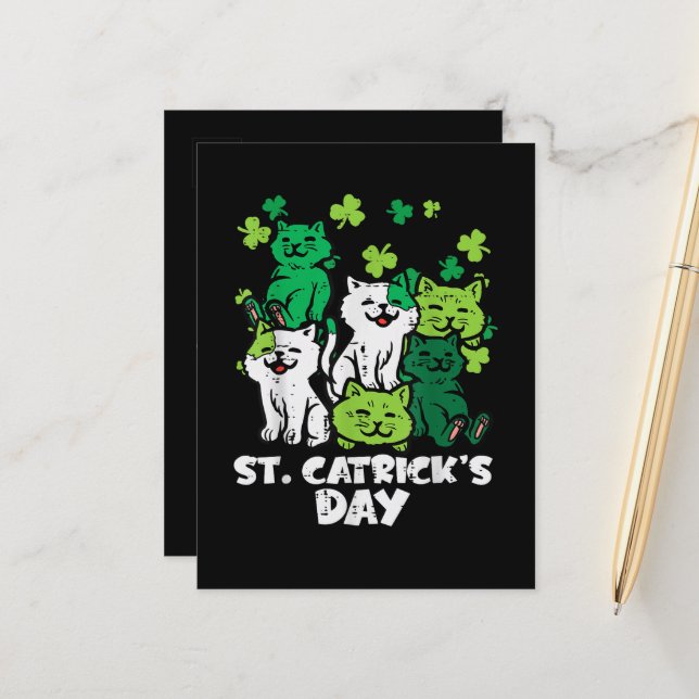St Patricks Catricks Day Cats Saint Pattys Meddelande Vykort (Fram/Back In Situ)