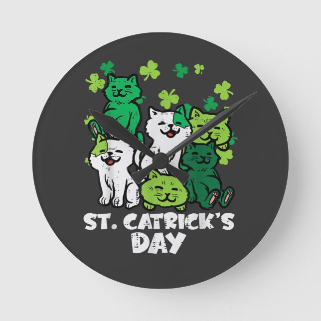 St Patricks Catricks Day Cats Saint Pattys Rund Klocka (Framsida)