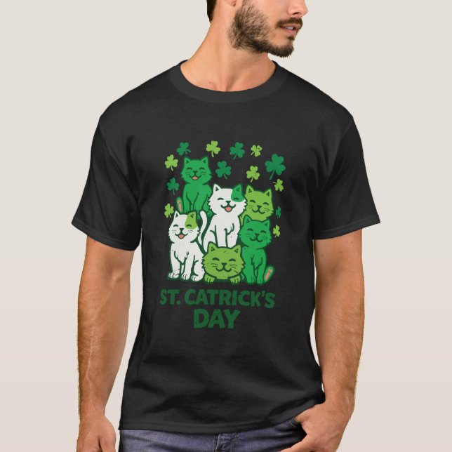 St Patricks Catricks Day Katter Rolig Långärmad T Shirt (Framsida)