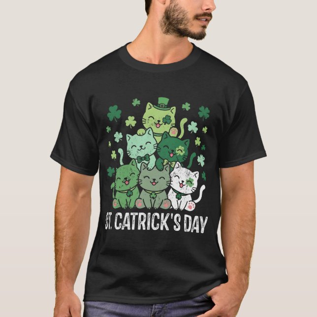 St Patricks Catricks Day Roliga Katter Shamrock T Shirt (Framsida)