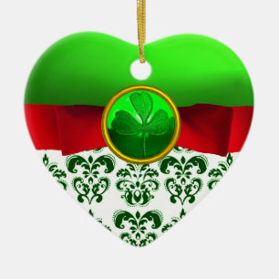 ST PATRICK'S CELTIC HEART GRÖNT SHAMROCK MONOGRAM JULGRANSPRYDNAD KERAMIK