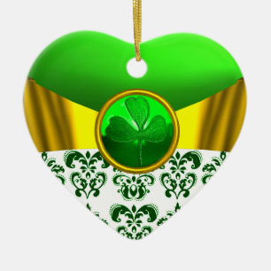 ST PATRICK'S CELTIC HEART GULD GRÖNT SHAMROCK JULGRANSPRYDNAD KERAMIK