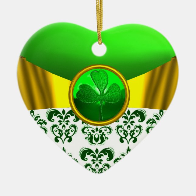 ST PATRICK'S CELTIC HEART GULD GRÖNT SHAMROCK JULGRANSPRYDNAD KERAMIK (Framsidan)