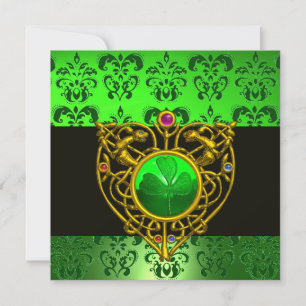 ST. PATRICK'S CELTISKA HJÄRTA Grönt Damast Monogra Inbjudningar