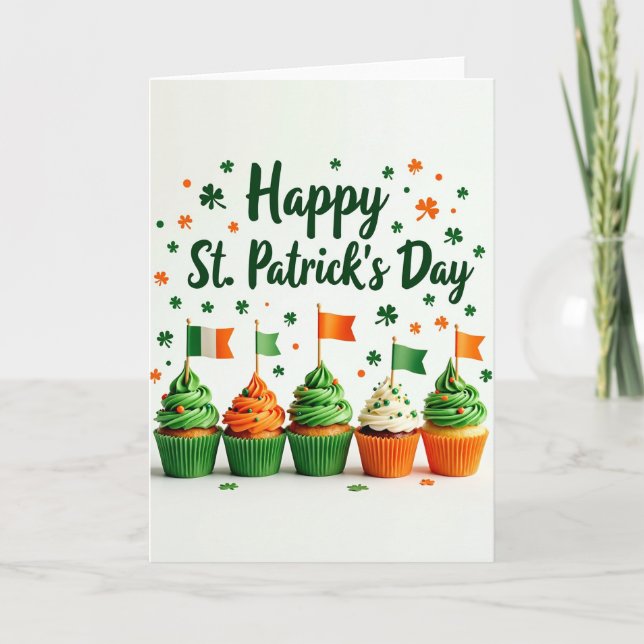 St Patricks Cupcake Glitter Textur Kort (Framsida)