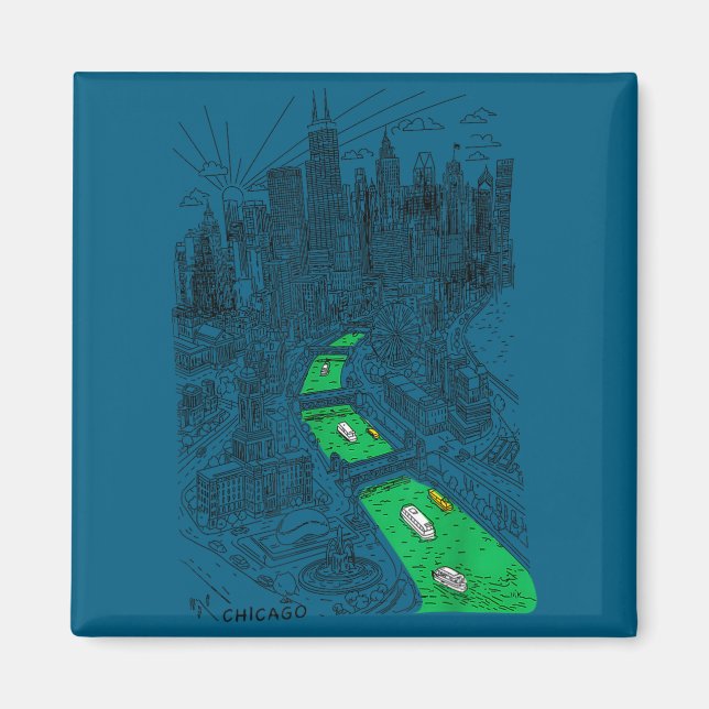 St patricks dag chicago graphic river grön irländs magnet (Framsidan)