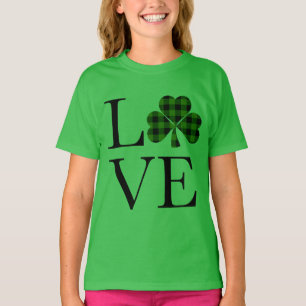 St.Patricks dag grön svart rutig klöver kärlek T Shirt
