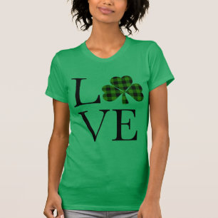 St.Patricks dag grön svart rutig klöver kärlek T Shirt