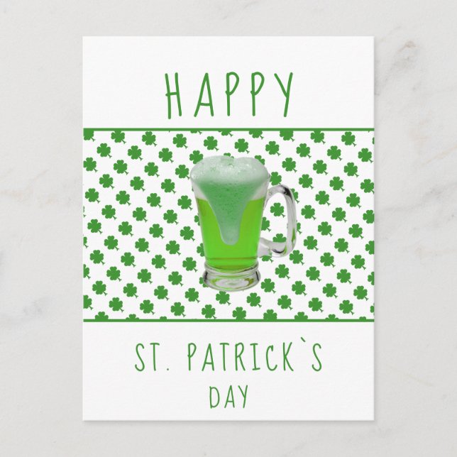 St. Patricks dag Grönt Öl Klöver Mönster Vykort (Framsida)