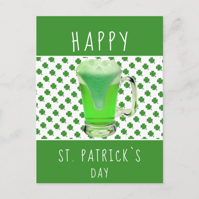 St. Patricks dag Grönt Öl Shamrock Mönster Vykort (Framsida)