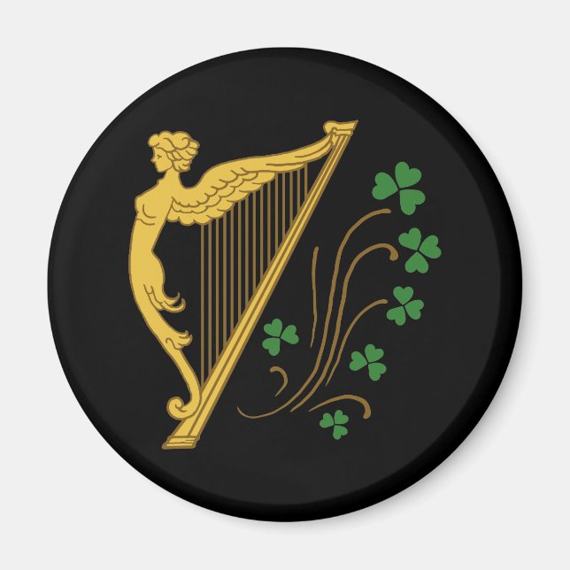 St Patricks dag Guldharpa och Shamrocks Magnet (Framsidan)