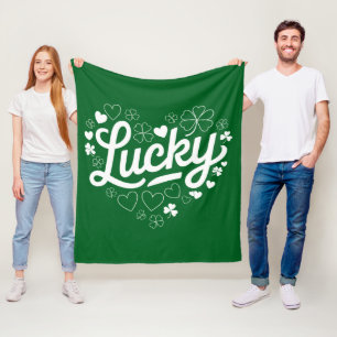 St Patricks dag hjärta Lucky Clover Shamrock Fleecefilt