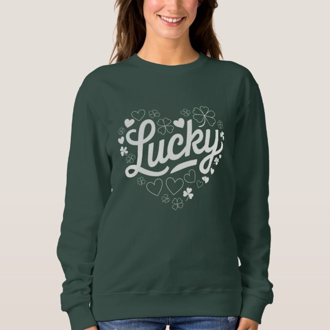 St Patricks dag hjärta Lucky Clover Shamrock  T Shirt (Framsida)
