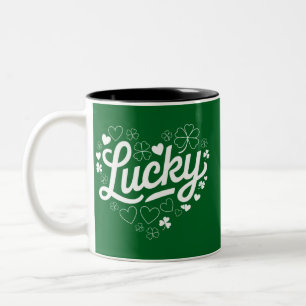 St Patricks dag hjärta Lucky Clover Shamrock Två-Tonad Mugg