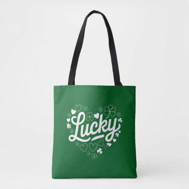 St Patricks dag hjärta Lucky Clover Shamrock  Tygkasse (Framsida)