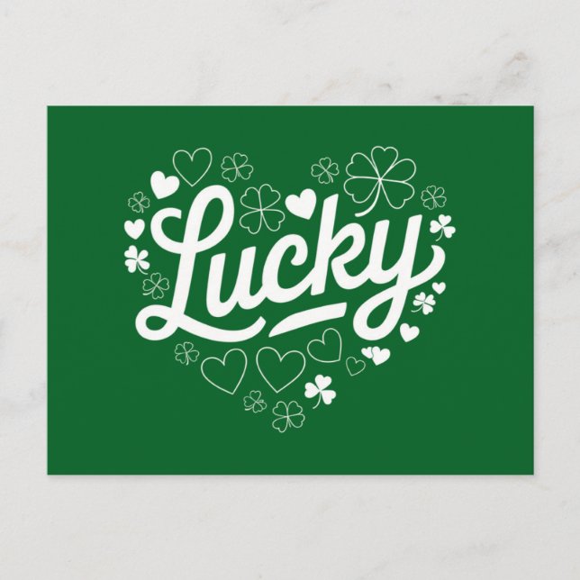 St Patricks dag hjärta Lucky Clover Shamrock  Vykort (Framsida)