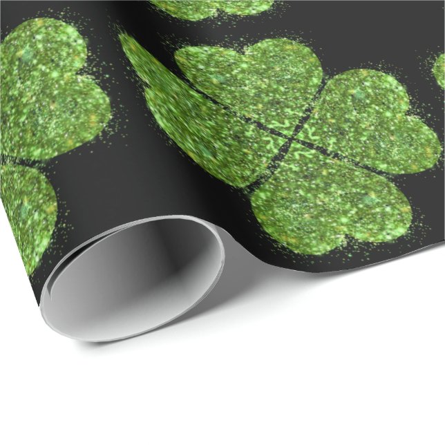 St. Patrick's dag, irländsk grön glittrande klöver Presentpapper (Rullad Hörn)