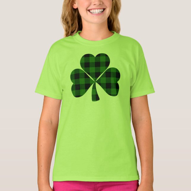 St. Patrick's dag, irländsk grön rutmönstrad klöve T Shirt (Framsida)