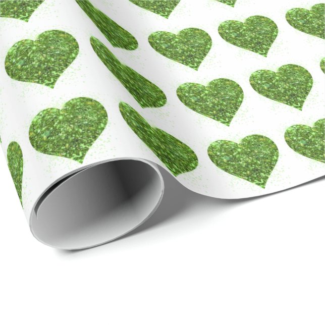 St. Patrick's dag, irländskt grönt glitterhjärta Presentpapper (Rullad Hörn)