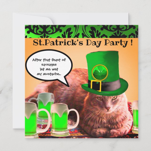 ST. PATRICKS DAG KATT LEPRECHAUN HAT IRISK ÖL INBJUDNINGAR (Framsida)