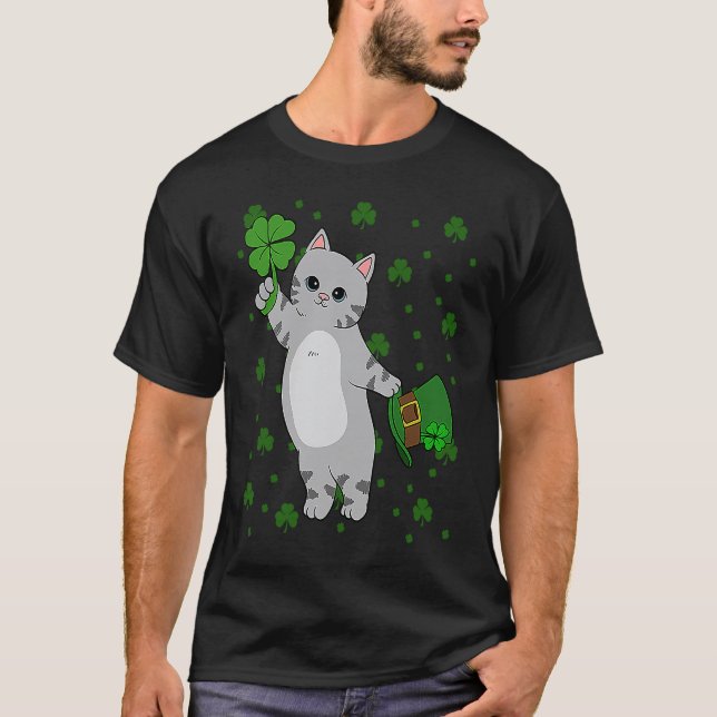 St Patricks dag katt Shamrock Mönster St Patrick's T Shirt (Framsida)