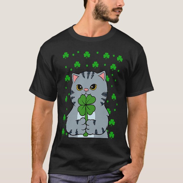 St Patricks dag Katt Shamrock St Patricks dag T Shirt (Framsida)