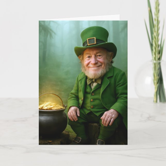 St. Patricks dag Leprechaun med guldmynt Kort (Framsida)