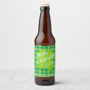 St Patricks dag Lucky Clover Grön Tartan Anpassad Ölflaska Etikett