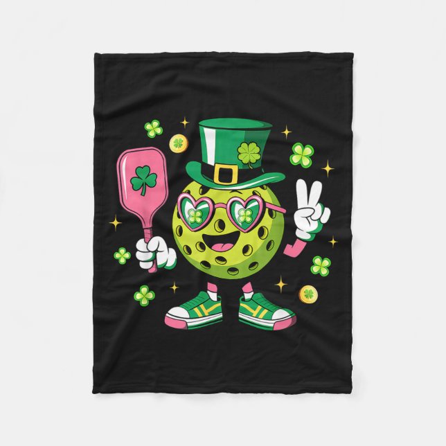 St patricks dag rolig lycklig pickleball hatt irlä fleecefilt (Framsidan)