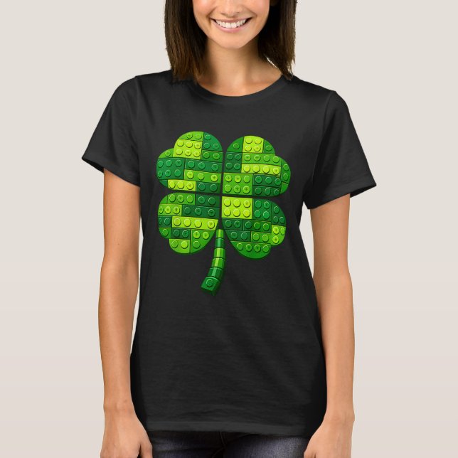 St patricks dag shamrock byggblock tegelstenar t shirt (Framsida)