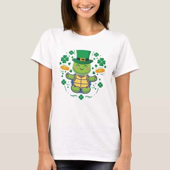 St Patricks dag söt sköldpadda  T Shirt (Framsida)