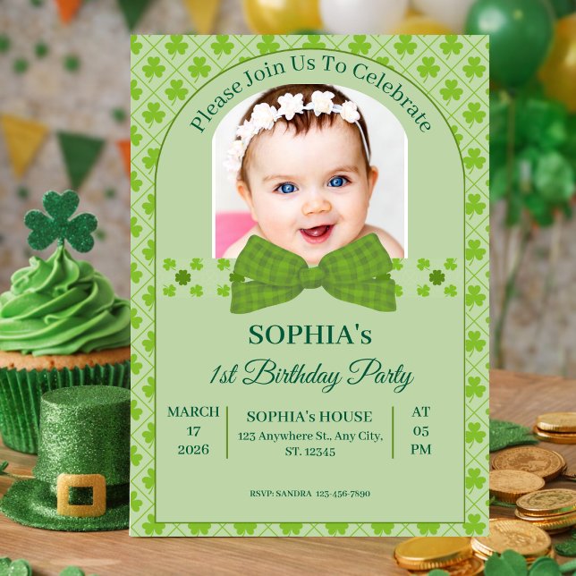 St. Patrick's Day 1-års födelsedag Inbjudningar (St. Patrick’s Day 1st Birthday Invitation)
