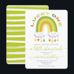St. Patrick's Day 1st Birthday Lucky One Inbjudningar<br><div class="desc">Modern och söt "Little Shamrock" St. Patrick's Day Rainbow "Lucky One" Födelsedagsfest inbjudan. Har ett Lucky Rainbow med lycklig moln med hjärta,  hästskoar schamprock klöver och guld mynt. Perfekt för en födelsedagsfest nära St. Patrick's Day! Färg av vitt,  orange och grönt. Ordningen kan ändras under regnbågen "tursam en".</div>