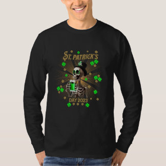 St Patrick's Day 2023 Skeleton drinking Green Beer T Shirt