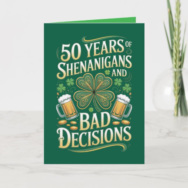  St. Patrick's Day  50th Birthday Card Kort (Framsida)