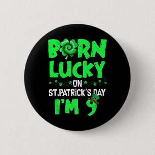 St Patricks Day 9-års födelsedags Pojke Flicka 9 Å Knapp
