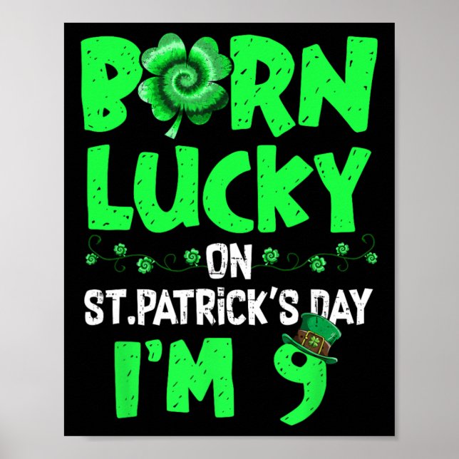 St patricks day 9:e födelsedagstjejen 9 år gammal poster (Framsidan)