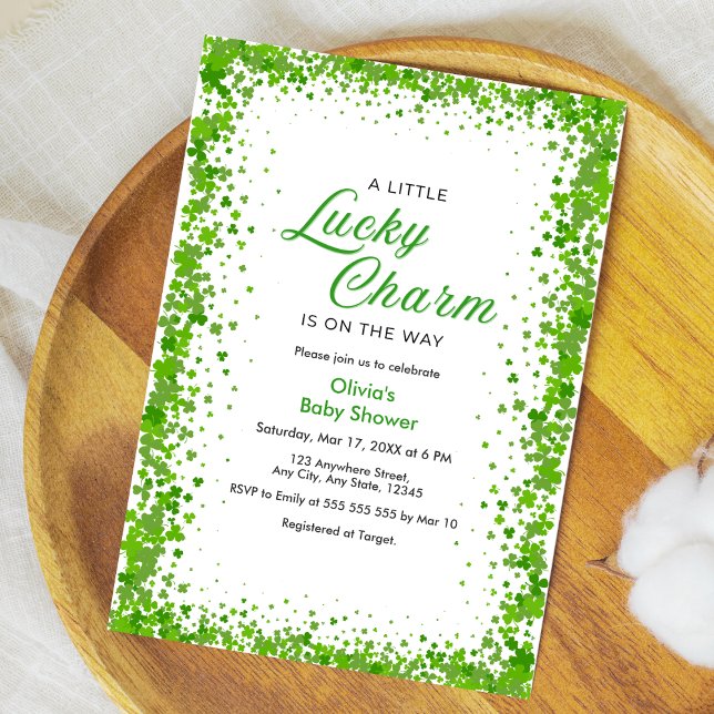 St Patrick's Day A Little Lucky Charm Baby Shower  Inbjudningar (St Patrick's Day A Little Lucky Charm Baby Shower Invitation )