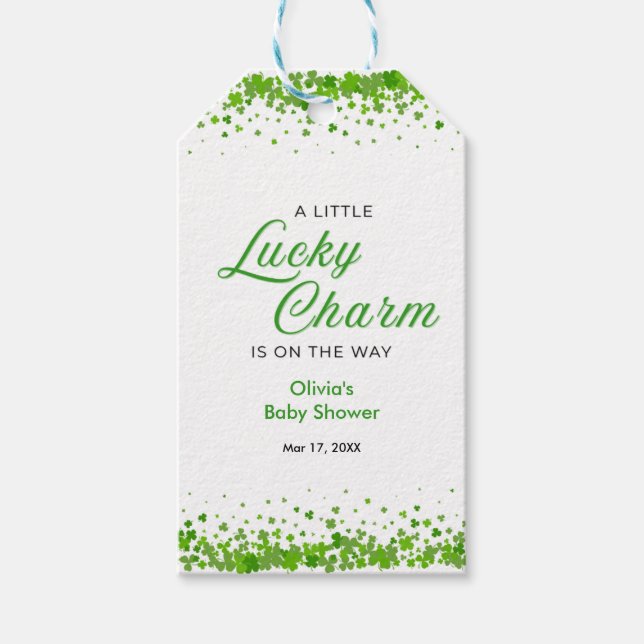 St Patrick's Day A Little Lucky Charm Baby Shower  Presentetikett (Framsidan)
