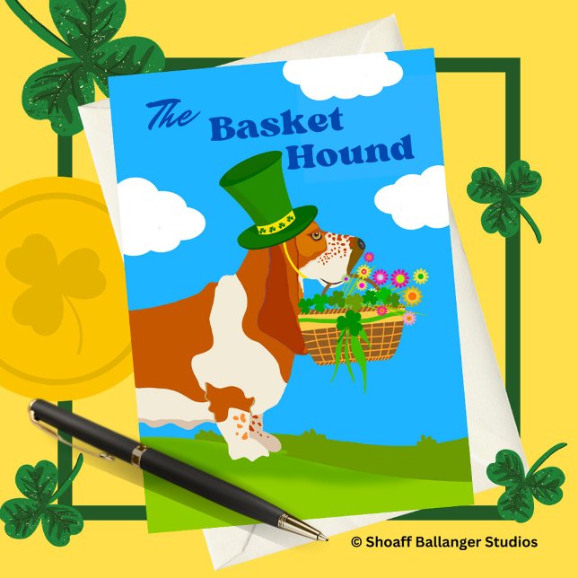 St Patrick's Day Adsible Basket Basset Hound Kort (Skapare uppladdad)